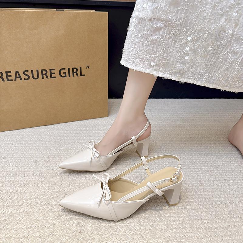 Elegante Sandalen mit hohen Absätzen und Schmetterlingsknoten für Damen, Französisches Design, spitze Zehenpartie, bedeckte Ferse, Sommer, neuer Stil, Damen Gummisohle Schuhe