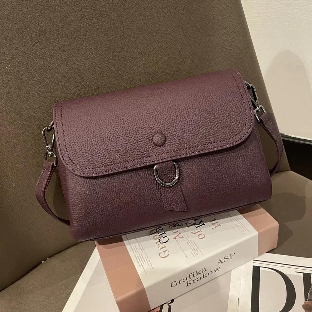 Women's Genuine Leather Luxury Underarm Bag Square Handbag Solid Versatile Real Cowhide Multi Compartment Single Shoulder Bag