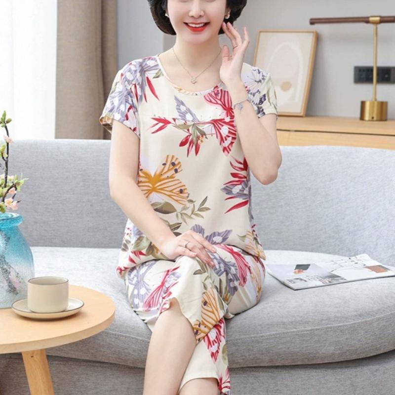Cotton Pajamas Women's Thin Short Sleeve Set Plus Size Women's Loungewear Can Be Breathable and Antibacterial Sleepwear
