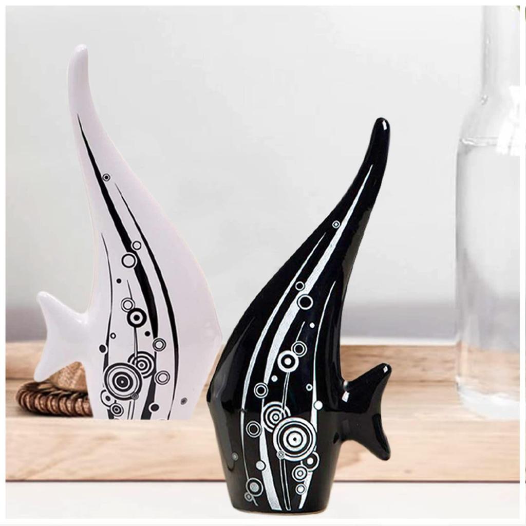 Modern Minimalist Black and White Bubble Fish Art Figure | Beautiful Home Decor- (Set of 2 Pc)