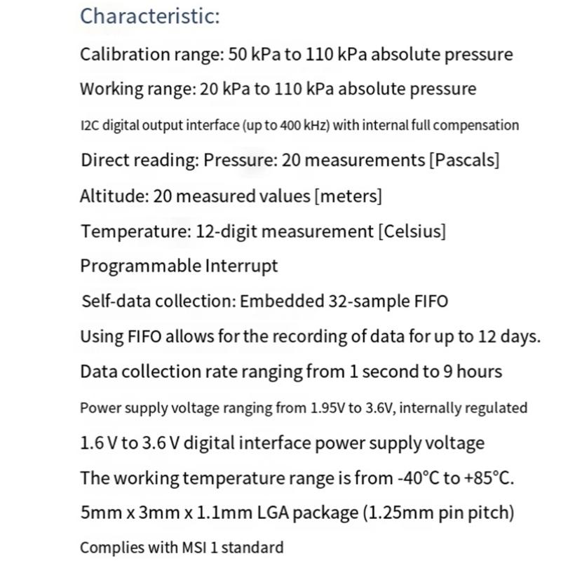 Low Power Consumption Compact Sensors for Temperature Pressure and Altitude Detection Featuring High Sensitivity Adjustable Sampling