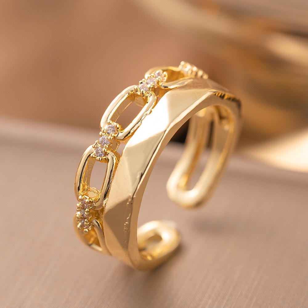 Micro-Inlaid Zircon Fashion Open Ring - Adjustable Luxury Index Finger Jewelry for Women