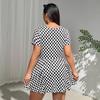 European and American large-size plaid printing dress, slim and thin square neck short-sleeved skirt, direct supply