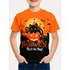 Round Neck 3D Pumpkin Printed Top Fashionable Short Sleeved Children's Boy T-shirts - Soft Medium Stretch Polyester Fabric Summer Relaxed Fit Clothing