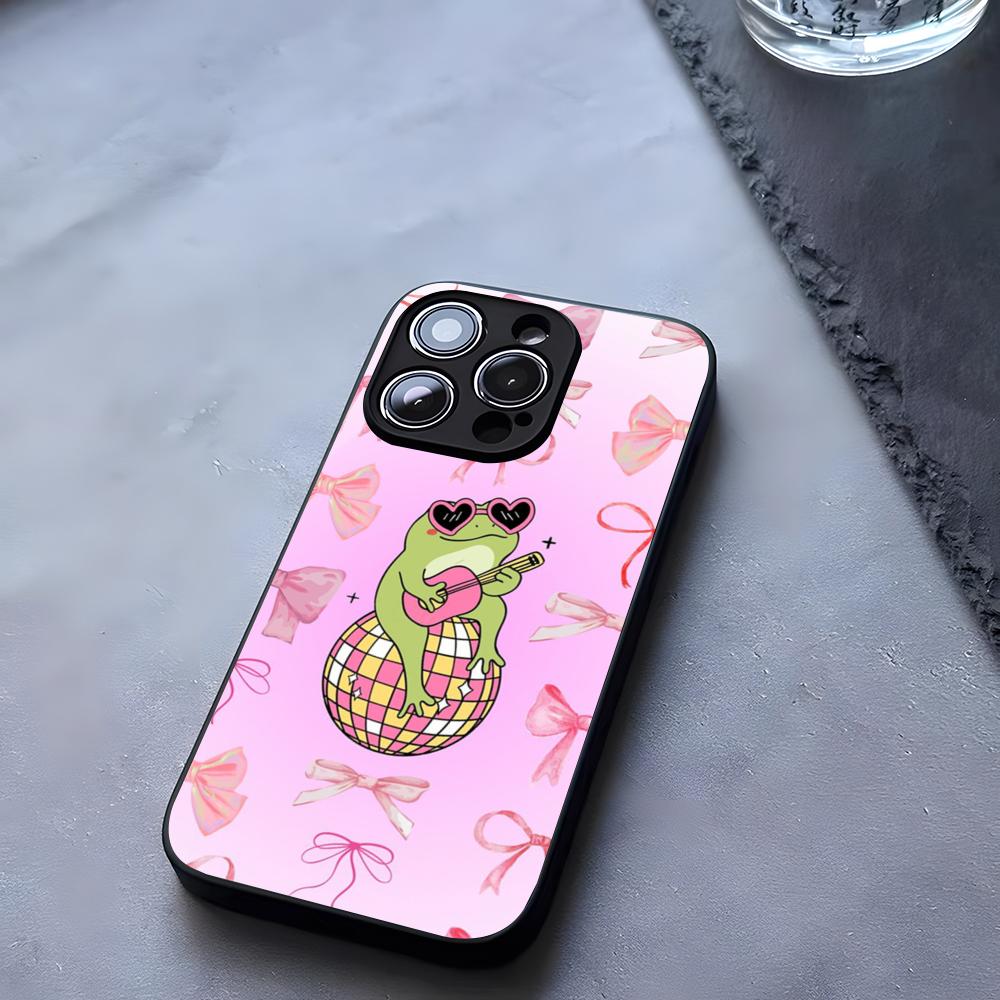 Cartoon Cute Frog Phone Case Tempered Glass For IPhone 17 13 14 16 12 15 11 Pro Max Plus Mini X XR SE2020 Coque