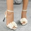 Women's electroplated heel square head three-dimensional flower decorative stiletto sandals women's shoes apricot high heels