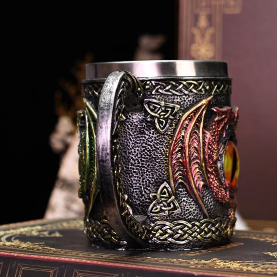 Hrnek na pivo Viking Dragon 450ml Nerezový hrnek z pryskyřice Ručně malovaný středověký hrnek na pivo Kávový čaj Dárek pro muže Fanoušci Viking Decor