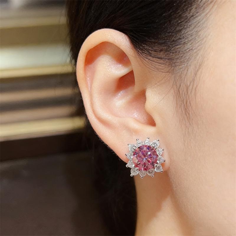 Edelweiss 4 Carat Pink Moissanite Stud Earrings - European & American Luxury Dangle Earrings for Women