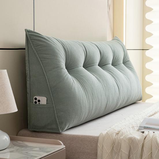 Headboard Wedge Cushion Corduroy Triangle Headboard Pillow with Side Pocket Ergonomic Back Support Daybed Pillow for Reading Sitting Working