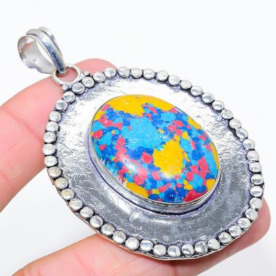 Mosaic Jasper Gemstone 925 Sterling Silver Jewelry Pendant 2.84" B8Z45