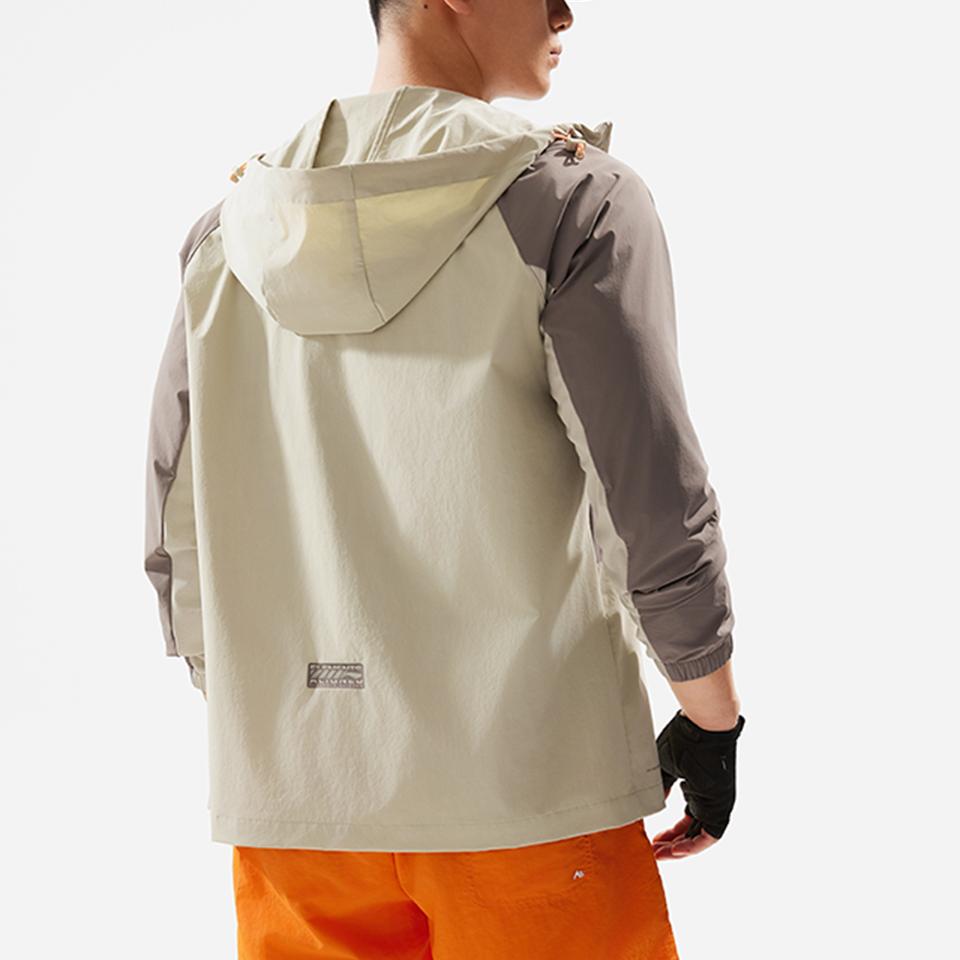 Li-Ning Water-Resistant Hooded Long Sleeve Cardigan With Logo Print Windbreaker Men Outerwear Ceramic-Secret Tree-Gray-Brown AFDU157-2