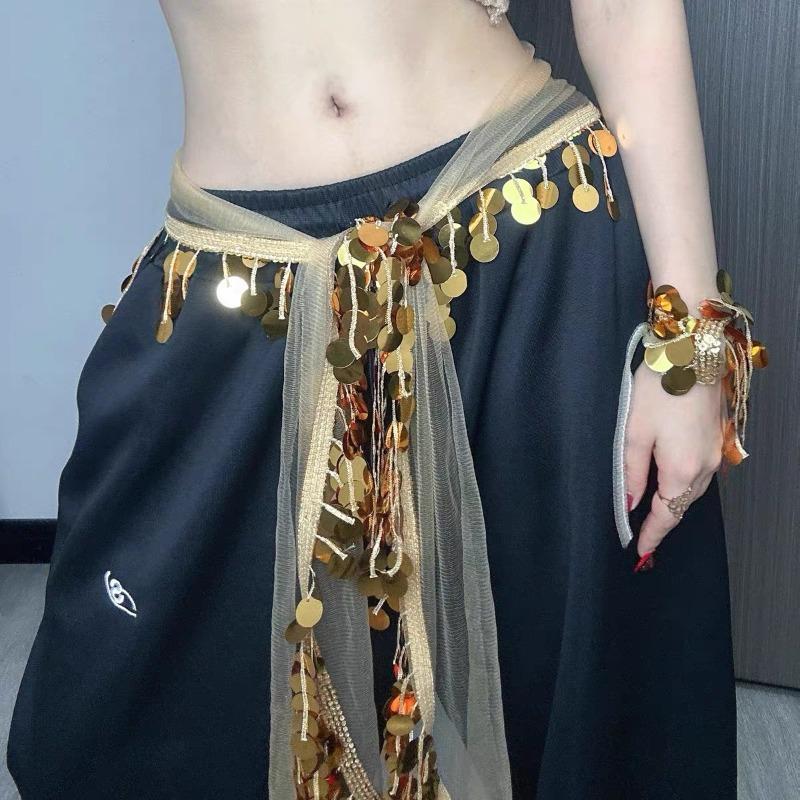 New Jazz Dance Fart Curtain Sequined Kpop Fringed Waist Towel, Dance Waist, with Hiphop Hip Towel Waist Chain.