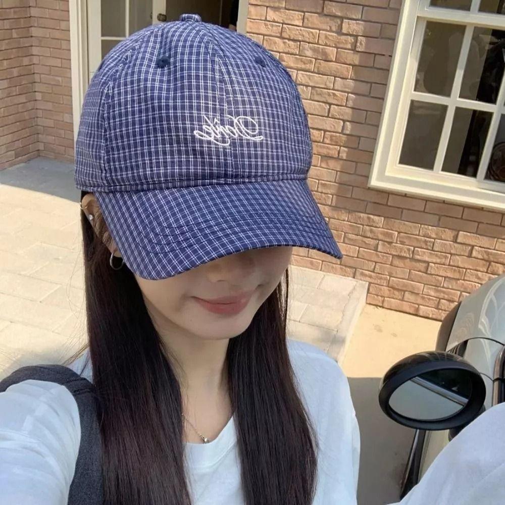 Breathable Baseball Cap Plaid Embroidery Sun Hat Fashion Peaked Cap