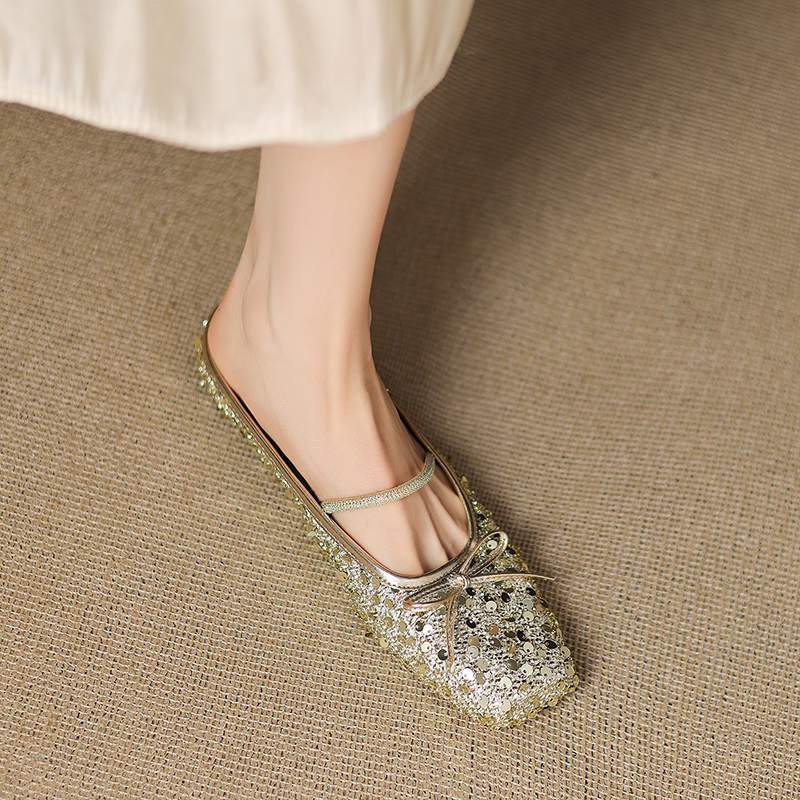 

Krazing Pot Мюли из ткани с пайетками Летний размер 42 Европейский дизайн Толстый низкий каблук Блестящие Блестящие Женские Женские Сандалии с квадратным носком 35 золотой