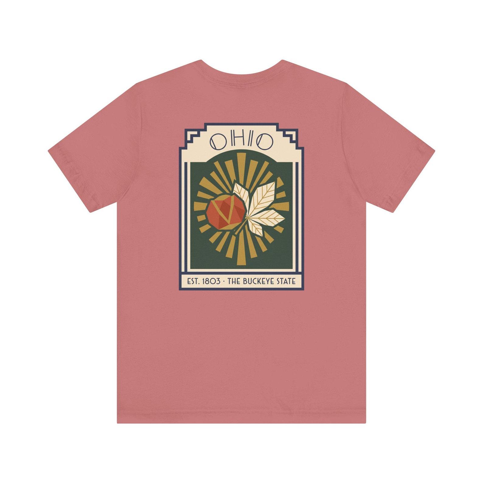 Ohio Buckeye Art Deco T-Shirt | Retro Buckeye State Sunburst Graphic Tee | Ohio State Pride Gift 2XL