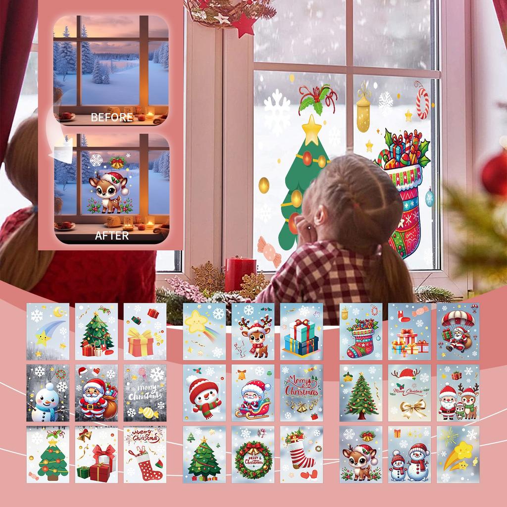 Christmas Snowflake Window Sticker 9PCS Glass, Christmas Sticker Decoration Festive Snowflake Sticker Suitable For Party Festive Atmosphere Decoration