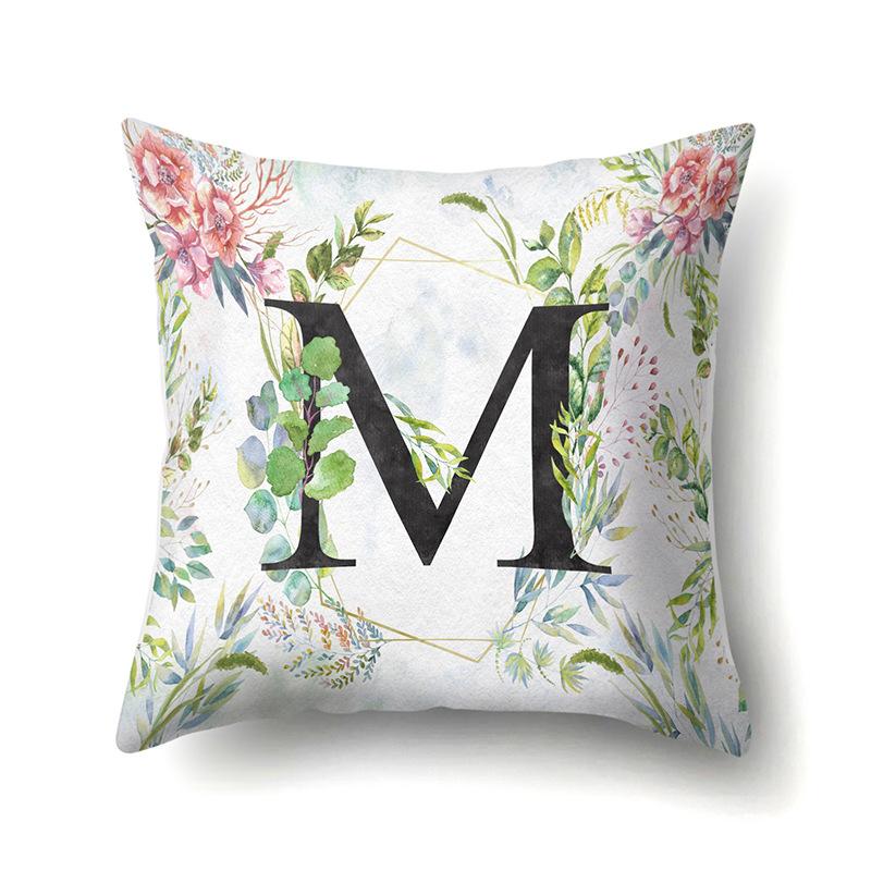 Polyester Pillowcase Green Leaf Decorative Print Pillowcase 26 English Letter Cushion Cover