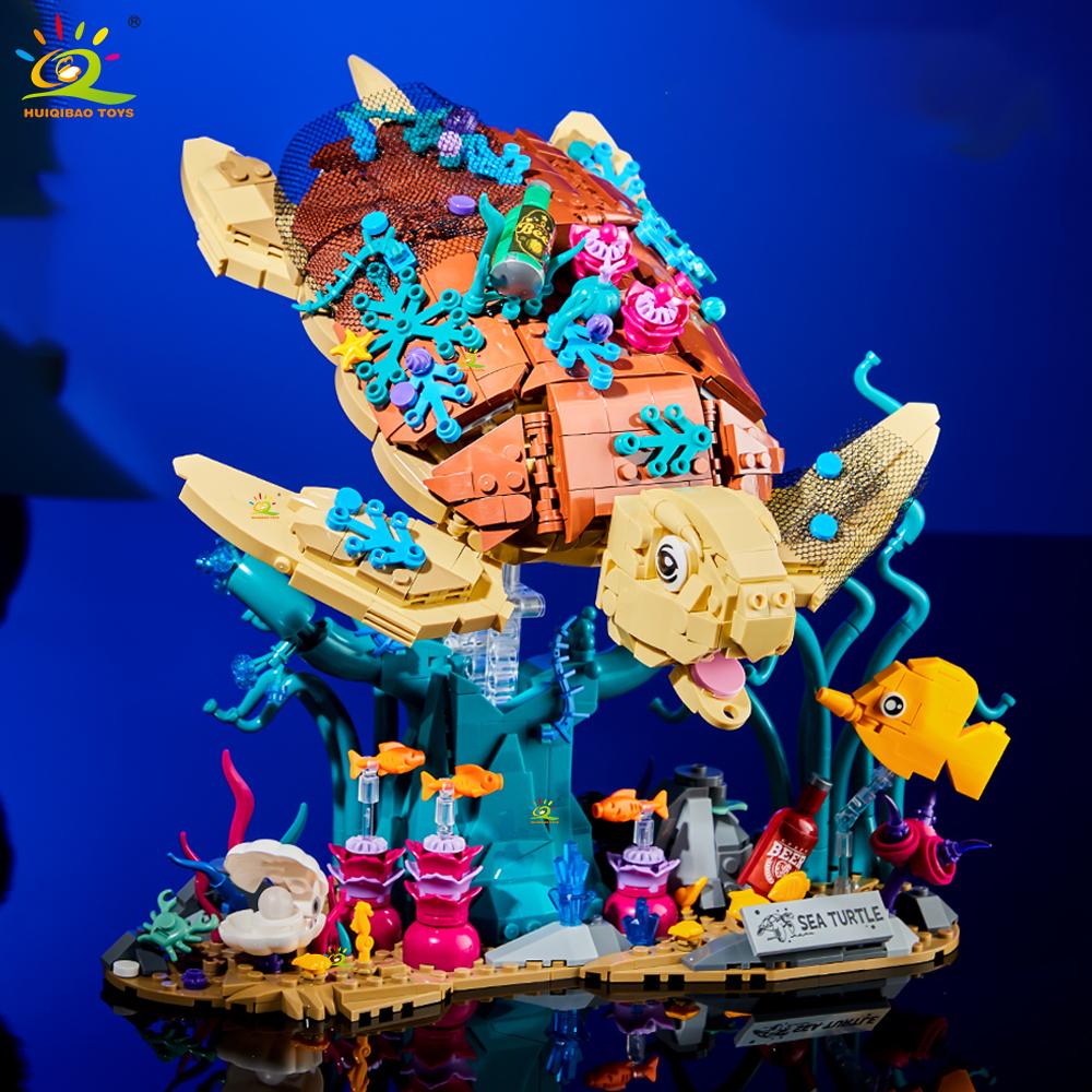 Non-Toxic 1271Pcs Moc Sea Turtle Fish Model Building Block Animal Series Brick Construction Toy For Children Desk Home Decoration