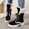 Snow Boots 2025 Winter New Chunky Heel Warm Padded Lacing