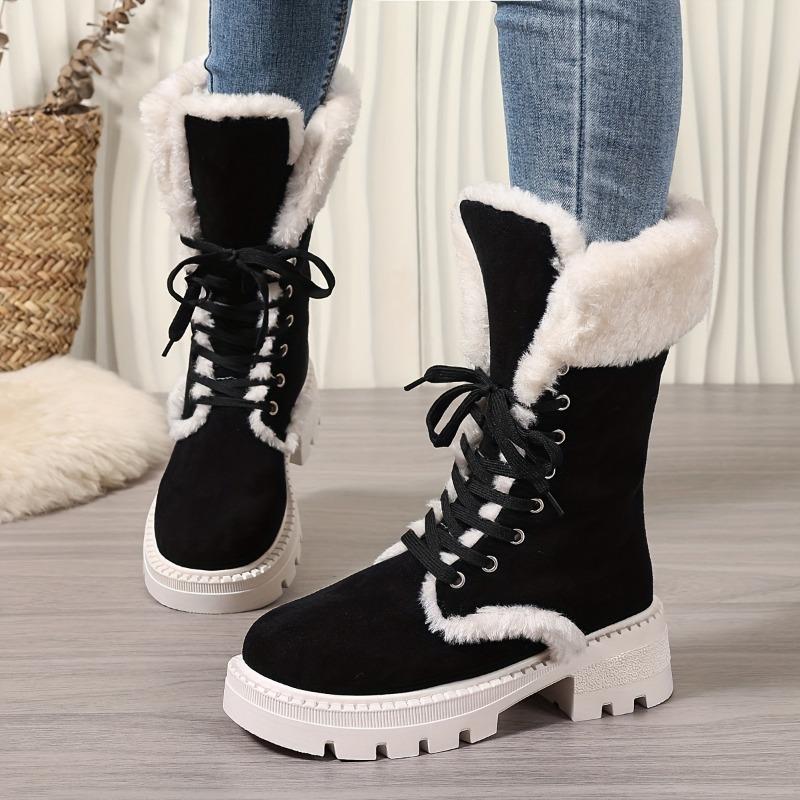 Snow Boots 2025 Winter New Chunky Heel Warm Padded Lacing
