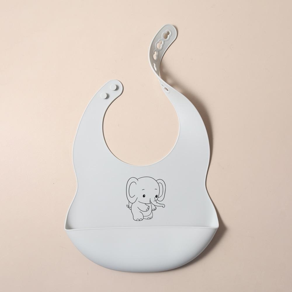 Custom Silicone Baby Bib with & Cartoon Print pattern Food-Grade solid Feeding Bib DZ13