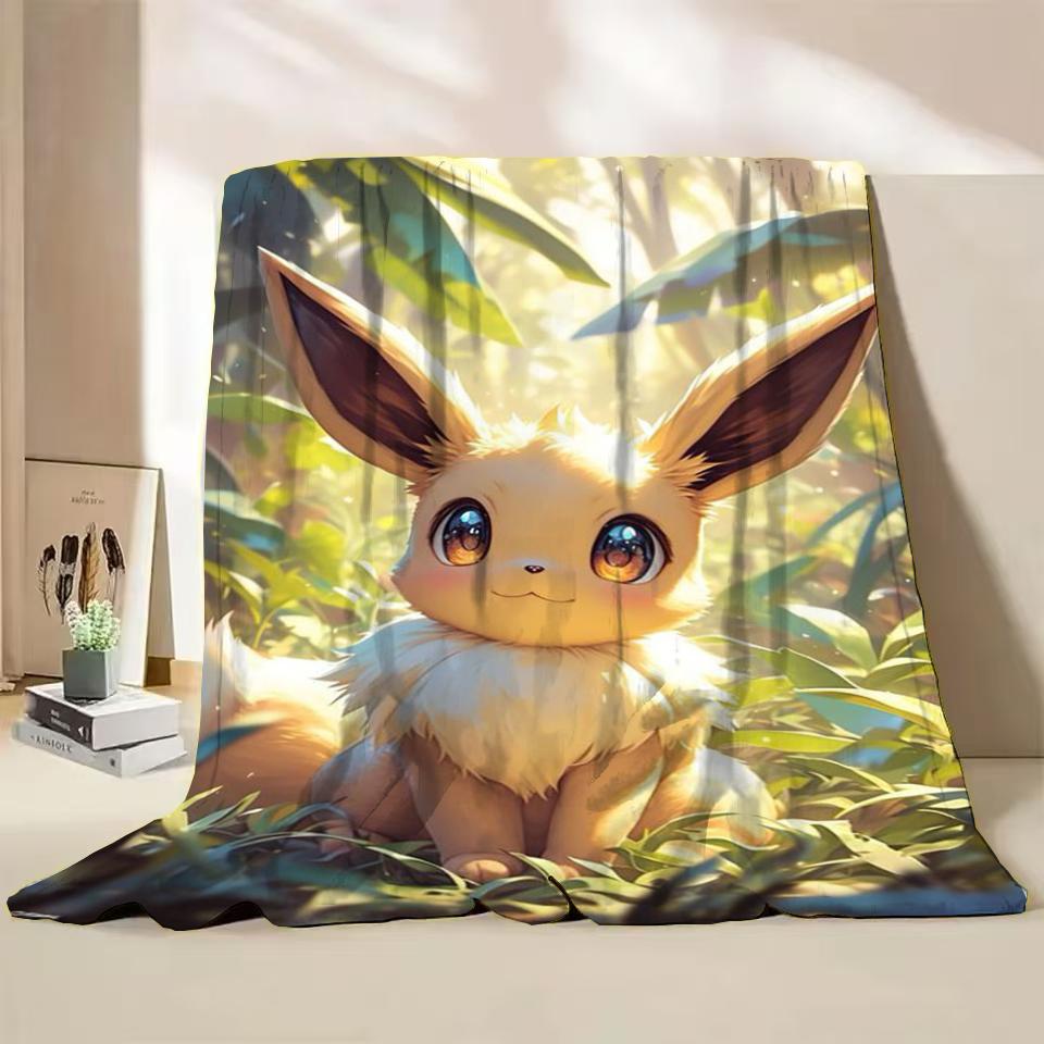 Pokémon Evoli Flanell-Kuscheldecke für Bett Sofa Zuhause Schlafzimmer Büro Reisen Kinder-Überwurfdecke Kinder Winter Warm Weich Geschenke