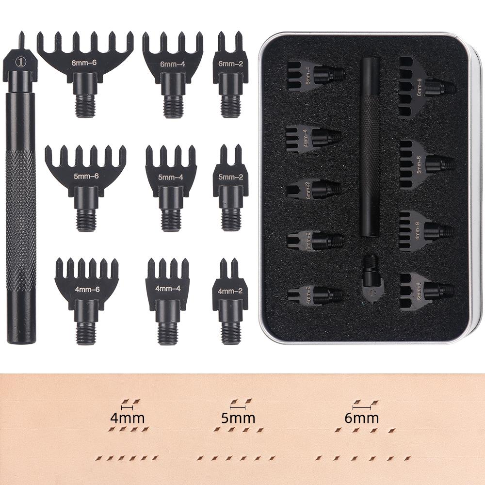 1set High Quality Leather Punch Tool Set, 4/5/6mm Punching Spacing, Professional DIY Leather Stitching Cutting Hole Puncher Tool