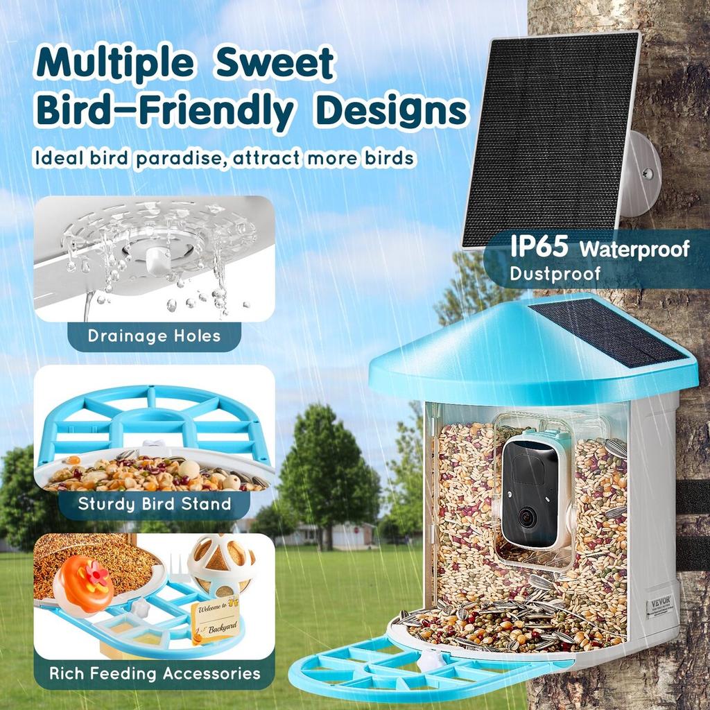 Smart Bird Feeder with Camera AI Identify 10000+ Bird Specie Solar-Powered
