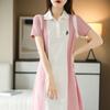 POLO Neck Embroidered Dress for Women In Summer New Fashionable and Versatile Short-sleeved Mid-length Skirt Campus Style Skirt