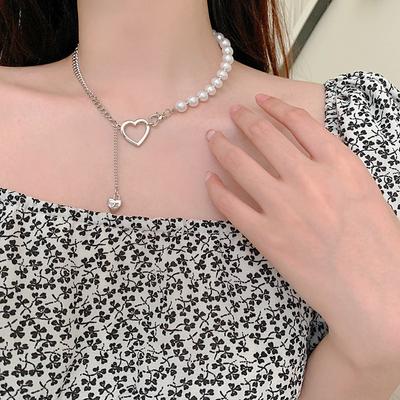 Hollow Love Necklace Women's Summer Pearl Necklace Simple Design Non-fading Sweet New Titanium Steel Jewelry Accessories