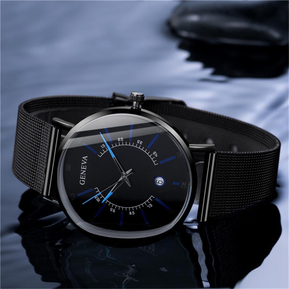 Wish Dashboard Men's Mesh Strap Watch with Blue and Red Hands and Calendar