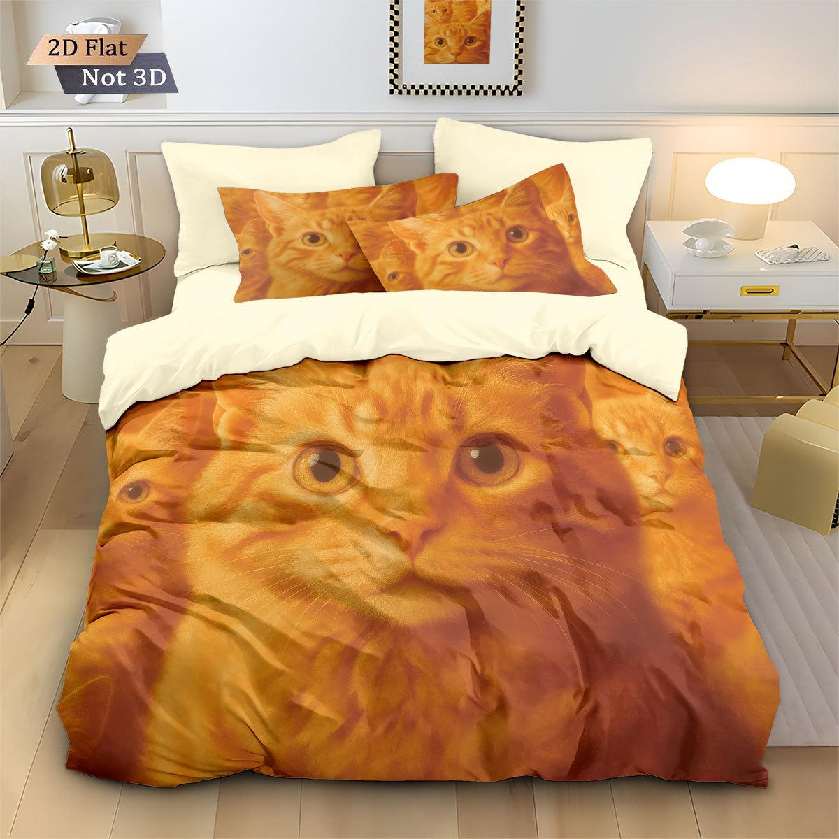 Постельное белье Трехпредметное Кот 3D Цифровая печать Пододеяльник Наволочка Абразивное Постельное белье 135x200
