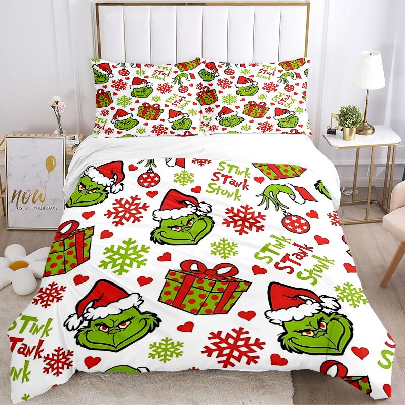 3-delige Kerst Grinch Beddengoed Sets Voor Alle Maten Nieuwe 3D Geprinte Bedsprei Dekbed Dekbedovertrek Kussensloop Slaapkamer Decoratie