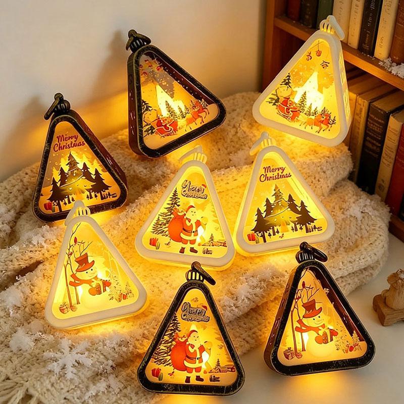 1pc Festival Lamp Xmas Gifts LED Party Scene Props Triangle Lantern Table Ornaments Christmas Mini Snowman Santa Claus