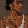 4 Pcs Gold Jewelry Set for Women, 18K Gold Plated Teardrop Necklace, Matching Drop Earrings, Cuff Bracelet and Ring Set, Chunky Dressy Accessories