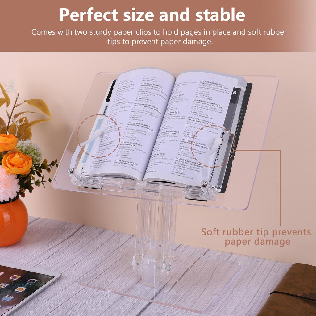 Acrylic Book Holder Stand Height Adjustable Reading Book Rest 180 Degrees Rotation Tablet Phone Holder Study Office Accessory