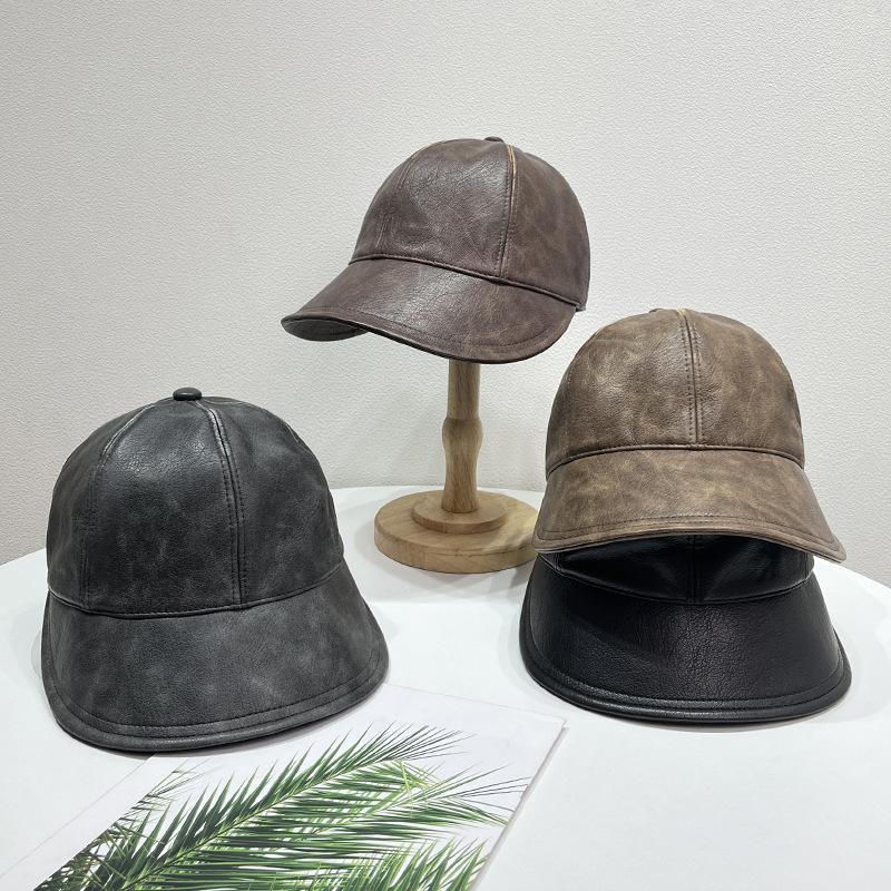 British Style Retro Fisherman Hat for Women Autumn and Winter PU Leather Versatile Duck Tongue Hat