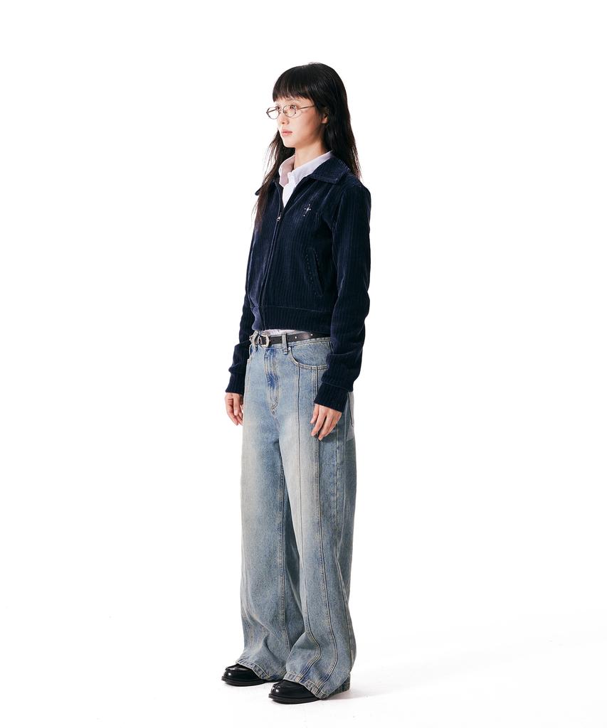 Iugamakaras Velor Collar Zip-Up Jacket (Navy)