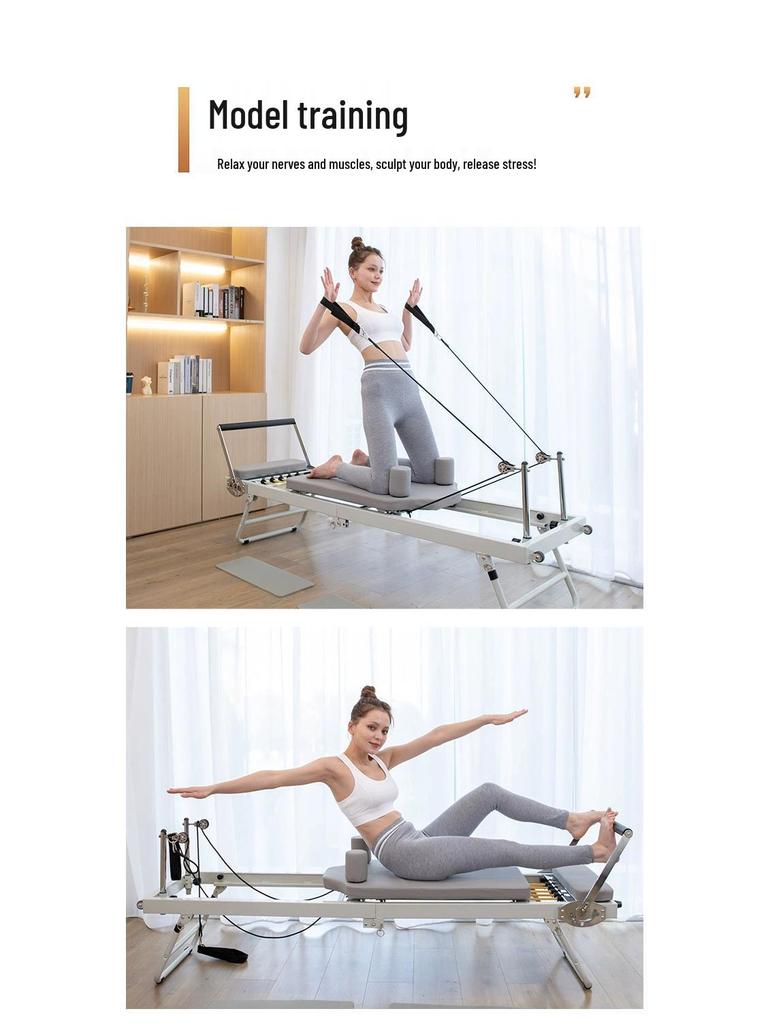 Foldable Pilates Reformer Bed with Wheels for Home Fitness and Yoga