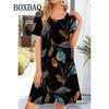 Women Streetwear Short Sleeve Dress Vintage Floral Print O Neck Print A-Line Dresses Spring Summer Loose Casual Mini Dress Femme