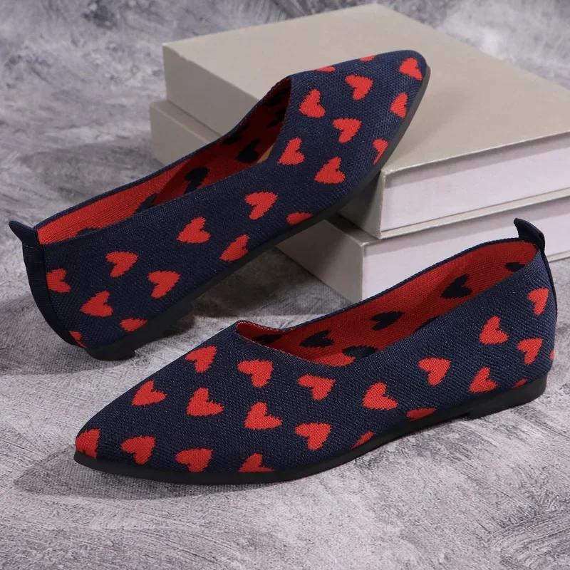 Damen Stretch-Strick Mischfarben Atmungsaktive Bequeme Arbeitsschuhe Kurze Slip-On Mode Damen Flats Leichte Fahr-Loafer