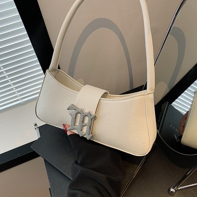 

French simple women s bag 2025 summer new fashion foreign style shoulder bag solid color belt buckle crossbody armpit bag белый