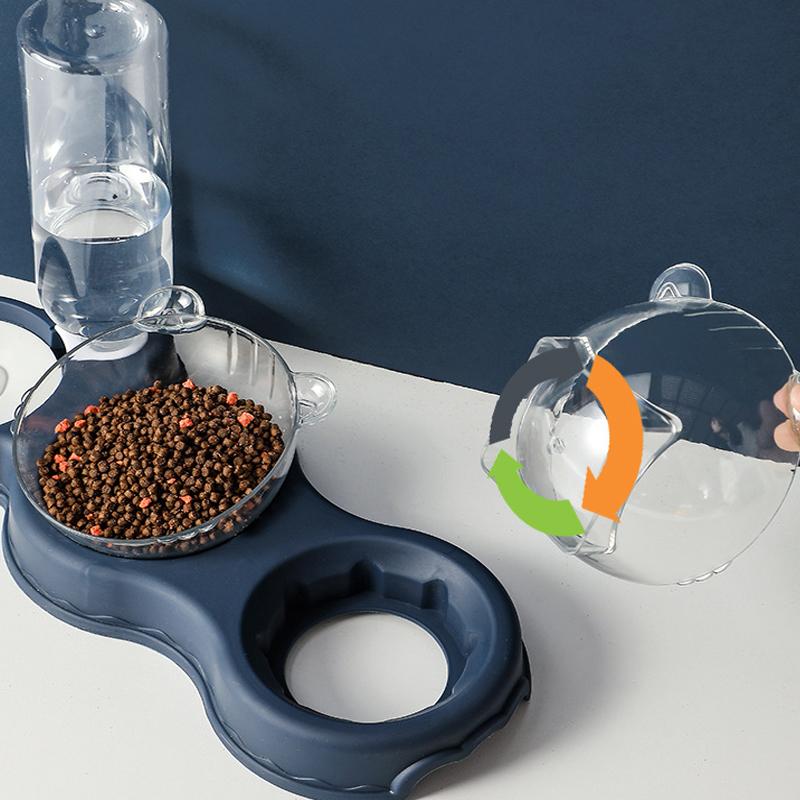 Pet Cat Bowl Automatic Feeder 3in1 Dog Cat Food Bowl With Water Fountain Double Bowl Drinking Raised Stand Dish Bowls For Cats