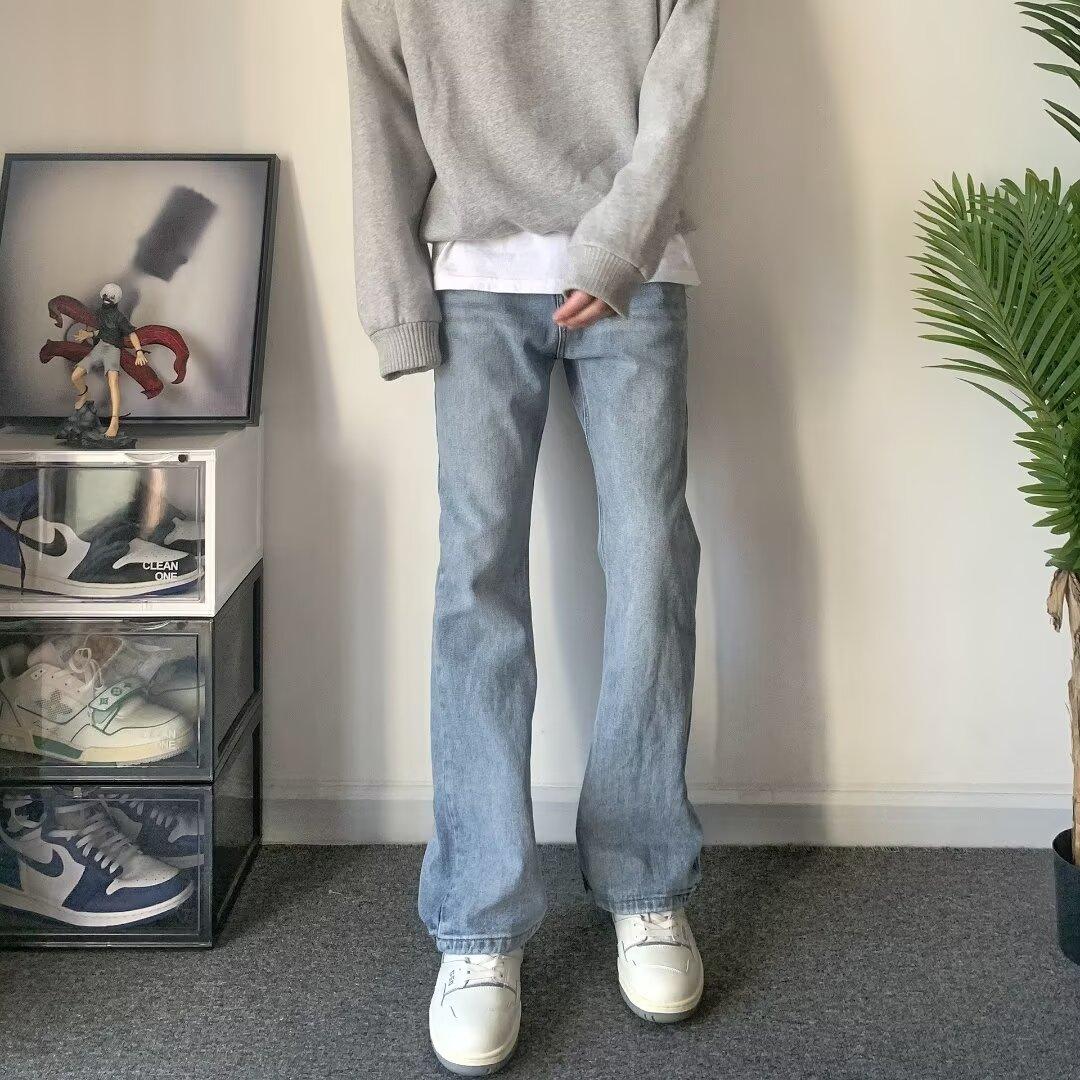 

Американские вымытые джинсы из денима, мужские осенние новые свободные прямые брюки-швабры, повседневные широкие джинсовые брюки 3XL светло-синий