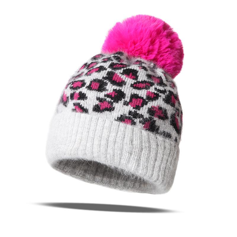 Autumn and winter pullover hat children's leopard print cashmere jacquard knitted hat hairball wool hat light luxury fan