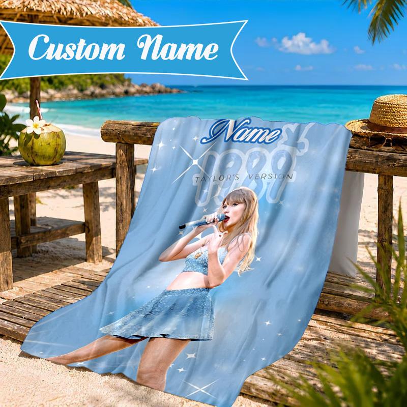 Personalisierbares Strandtuch mit Namen, Top-Sängerin Taylor, Mikrofaser-Strandtuch, Leicht für Sommerreisen, Schwimmbad-Fan, Geburtstagsgeschenk