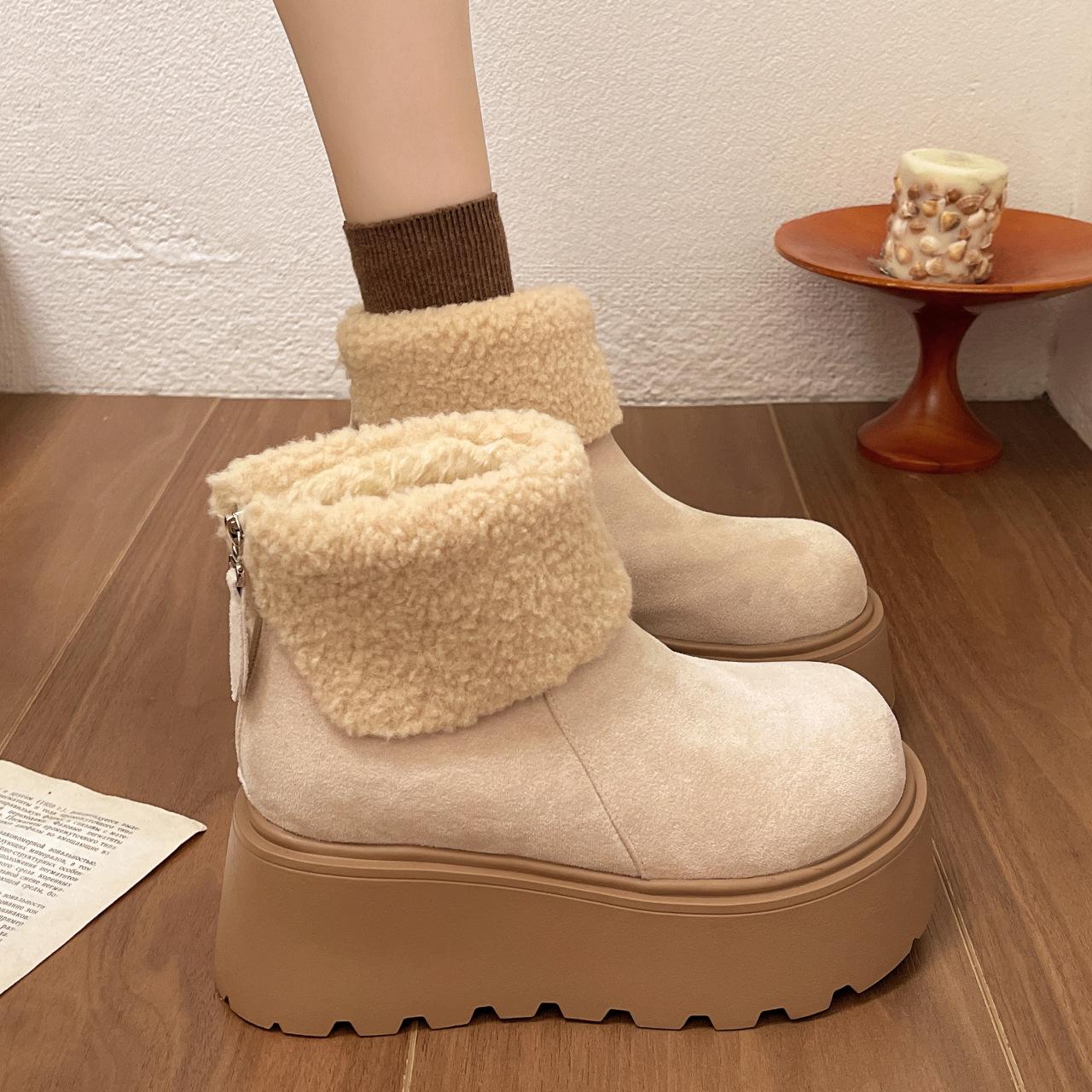 

Small thick-soled heightening flip-up warm snow boots women s 2025 autumn and winter new velvet sweet wind versatile cotton boots 40