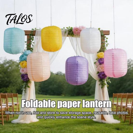 Easy Assemble Paper Lights 6Pcs Foldable Pastel Lanterns, Long Winter Melon Shaped Hanging Ceiling Decorations Decor for Wedding Birthday Party,