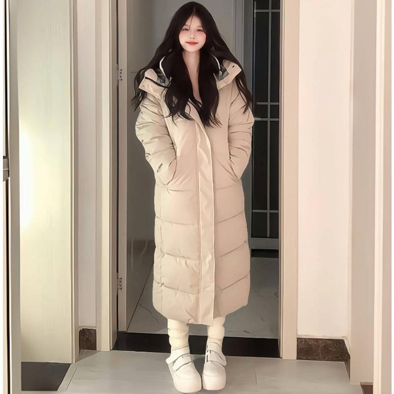 

Winter new cotton-padded jacket loose thickened warm cotton-padded jacket women s medium and long knee warm hooded down cotton-padded jacket XL suggestion [140--160] catties