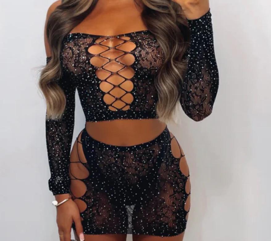 ladies hot diamond shiny sexy lingerie hip-covering skirt net clothing Rhinestone Suit Lingerie